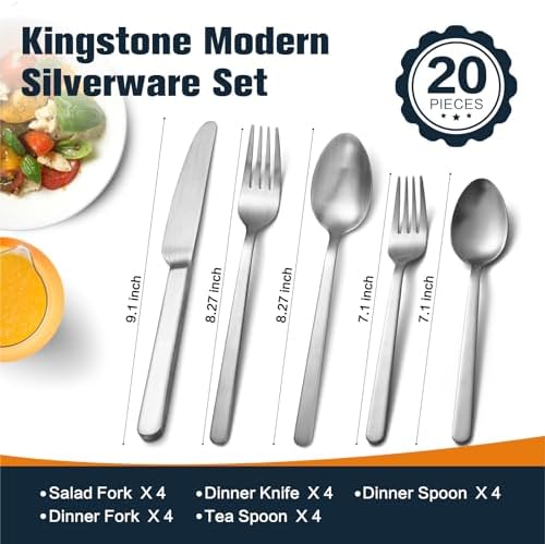Matte Silver 20-Piece Forged Flatware Set for 4, 18/10 Stainless Steel