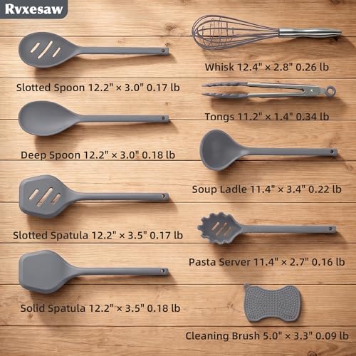 Silicone Kitchen Utensils Set, 9 PCS, Gray