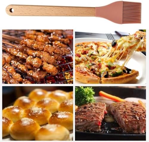 2Pcs Silicone Heat Basting Brush,Oil Brush with Wooden