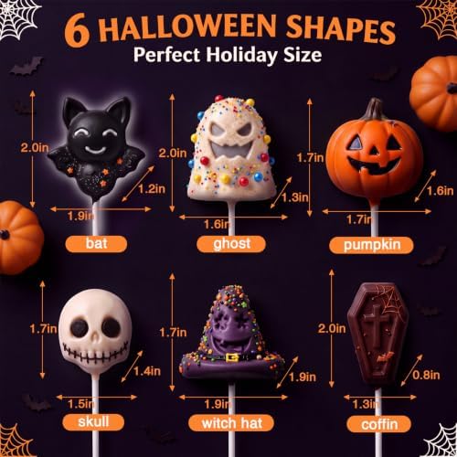6 Pcs Halloween Cake Pop Mold with 200 Sticks Halloween