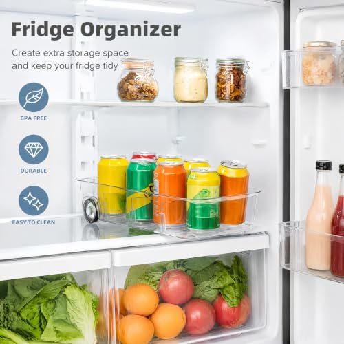 2 Pack Refrigerator Organizer Bin with Wheels, Roll Out Pantry Storage