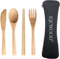 Wooden Cutlery Set Portable, Wooden Flatware, 4 Piece Pack of Wooden Utensils by IQCWOOD