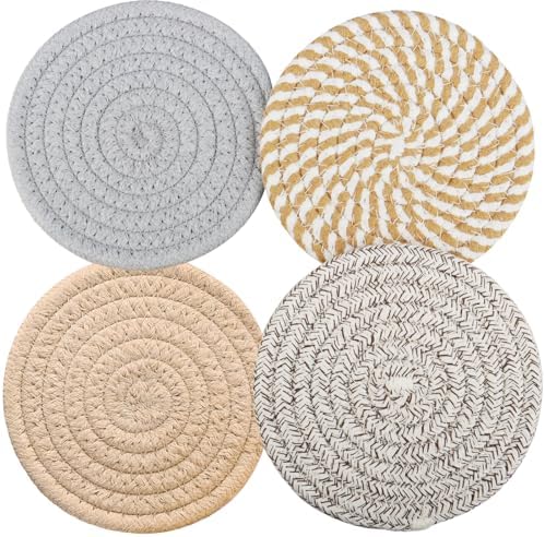 4.8 Inch Woven Drink Coasters Set of 4, Thick Absorbent Coasters, Boho