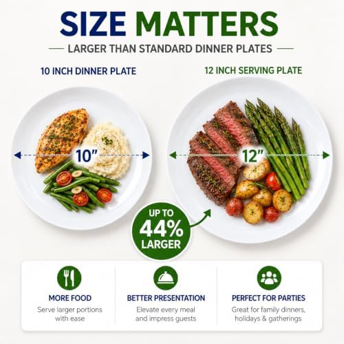 Serving Platters Set of 4, 12 Inch White Ceramic Serving Plates, Round