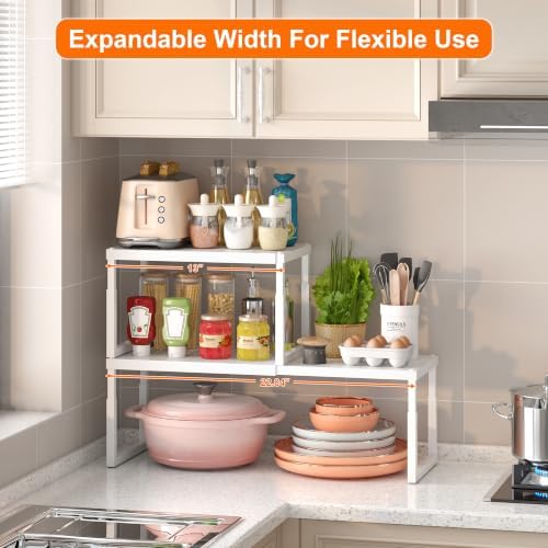 RUILALIFE Expandable-Stackable-Shelf-Organizer-For-Cabinet Pantry Closet,Kitchen Counter Shelf With Adjustable Height, Metal Storage Shelf Riser Spice Rack For Cupboard Countertop