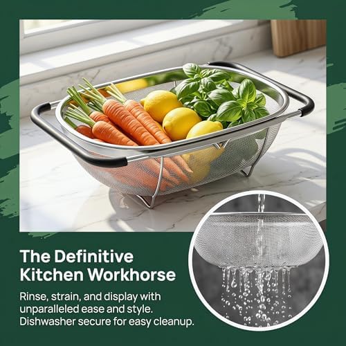 2 Pack Over-the-Sink Oval Colander, Stainless Steel, 6 Quart