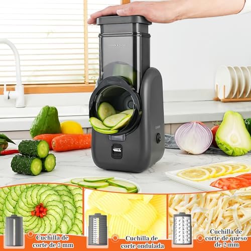 Electric Cheese Grater, 6 Replaceable Stainless Steel Blades, Black