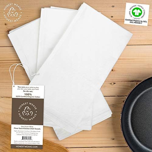 HONEST WEAVE Organic Cotton Flour Sack Towels, White, 12-Pack, 27x27