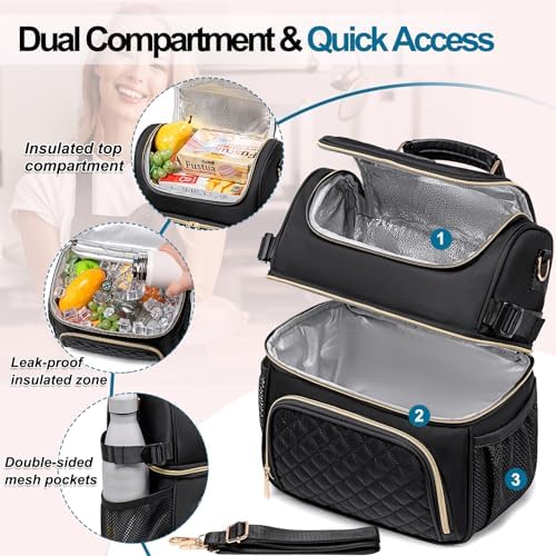 Lunch Bags for Women,Dual Compartment Lunch Box Lunch Tote Bag