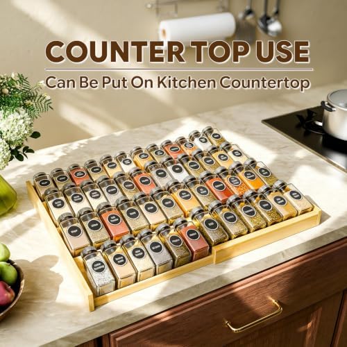 Simple Trending 4-Tier Expandable Bamboo Spice Drawer Organizer