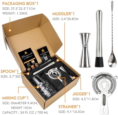 Cocktail Mixing Glass Kit, Bartender Gifts for Men