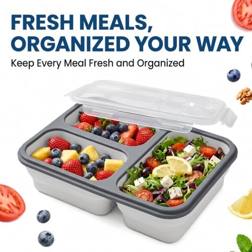 Li&Zhao Collapsible Silicone Lunch Box Set with Lids and Spoon - 3
