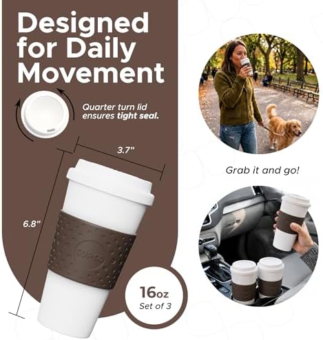 Copco 16oz Acadia Travel Mug, Set of 3 - Spill-Resistant (Brown)