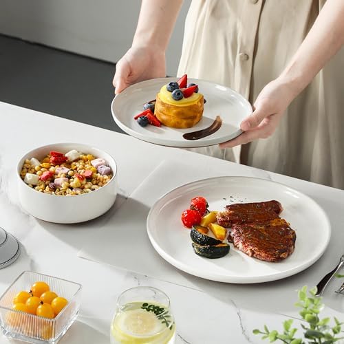 MALACASA Plates and Bowls Sets, 12 Pieces Modern Stoneware Dinnerware
