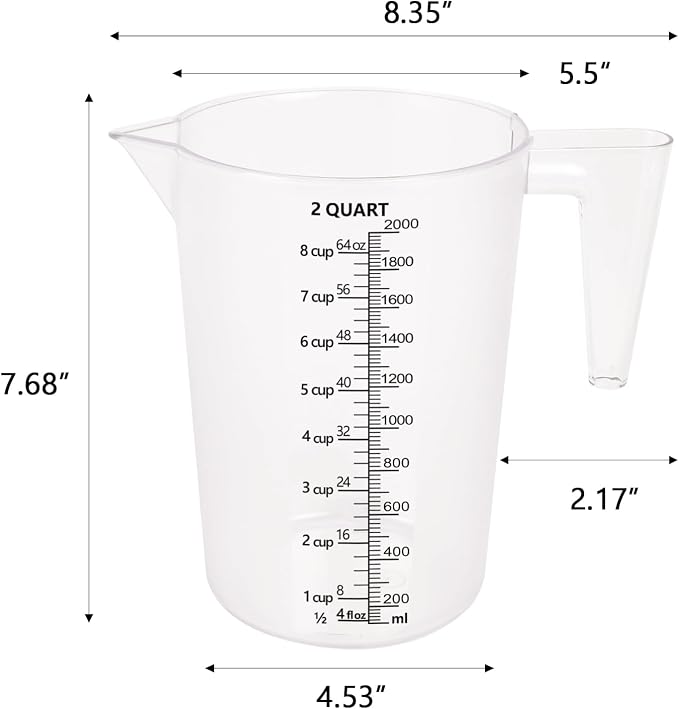 Food-Grade Plastic Measuring Pitcher – 64 Ounce & 8 Cups Measuring Cups - Image 2