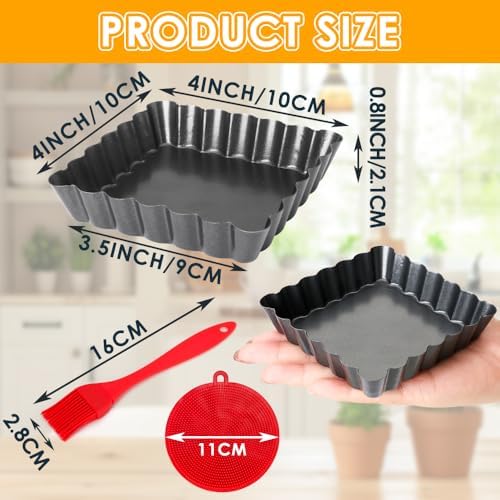 Mini Tart Pans Square 4 Inch 6Pcs with Removable Bottom, Nonstick