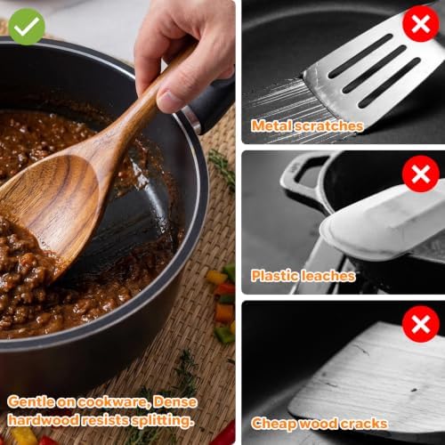 Wooden Spoons for Cooking, Acacia Wood Kitchen Utensils Set 4-Piece
