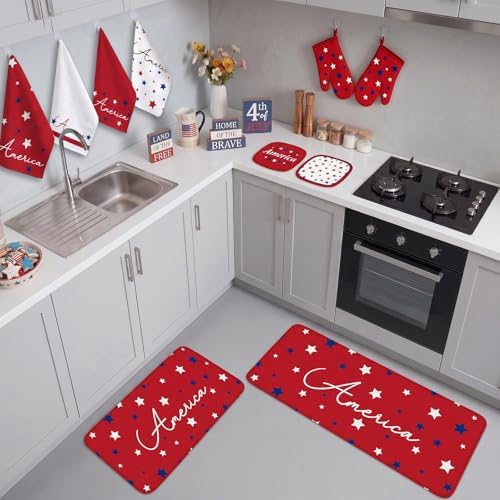 Tieshankao 10Pcs 4th of July Kitchen Decor Set - Patriotic Stars