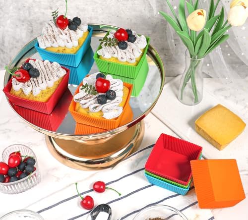 Webake 3.5 Inch Jumbo Baking Cups Reusable Silicone Square Cupcake