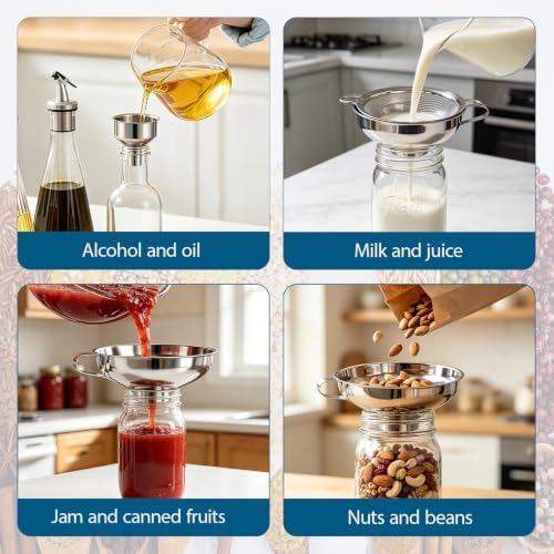 Canning Funnel for Filling Mason Jar, 5 in 1 Funnels Set with Mesh