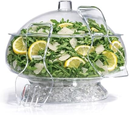 Outset Chilled Salad Bowl & Servers, Large 6 Quart Salad Serving Bowl