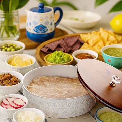 Ceramic Tortilla Warmer with Lid, 9 Inch Tortilla Holder