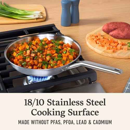 Calphalon Brushed 3-Ply Stainless Steel Cookware Set w/Turbo Heat Tech 10-Piece Set Includes Frying Pans, Pots and Pans Set, Induction, Oven Safe 450F, Brushed Stainless Silver