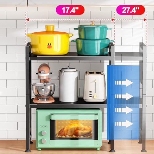 3-Tier Expandable Microwave Stand, 17.4-27.4 Inches, Black