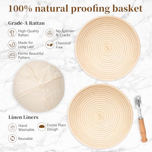 Banneton Bread Proofing Basket Set of 2 9 inch Round Dough Proofing