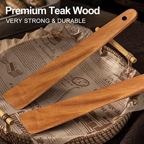 Non Toxic Wood Spatula for Cooking Spoon Teak Wooden Utensil Set