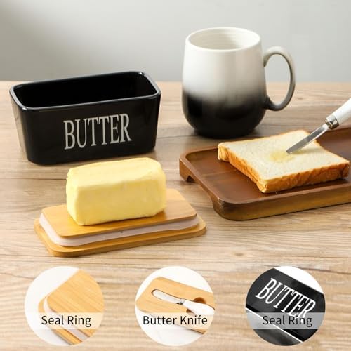 Hasense Butter Dish with Lid, Ceramic Butter Dish with Knife for
