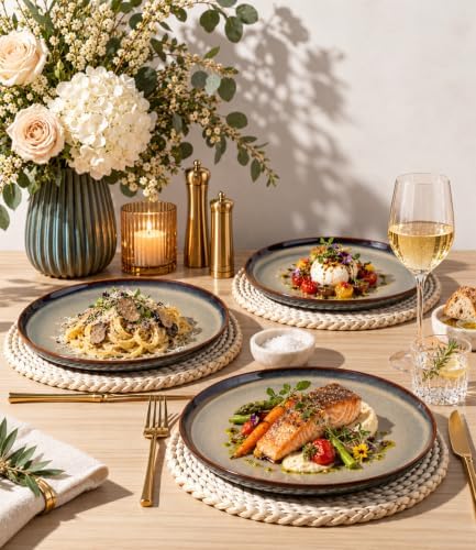 theterra Ceramic Dinner Plates Set of 6, 10.5 Inch Dinnerware Plates