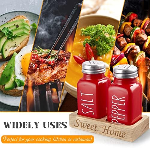 Red Salt and Pepper Shakers Set with Holder - Dopeca Glass Salt Shaker