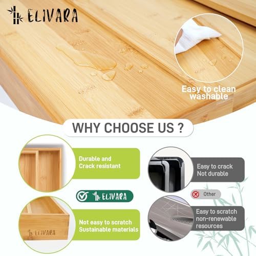 100% Bamboo Expandable Drawer Organizer - Adjustable Utensil and