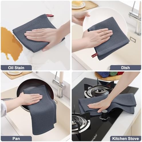 Homaxy 8 Pack 100% Cotton Kitchen Towels and Dishcloths Set, Dark Grey