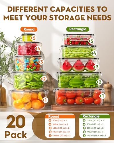 BiuLeon 40 PCS Food Storage Containers, BPA-free Plastic