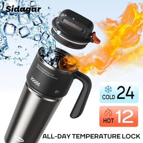 32 oz Insulated Tumbler with Push-button Lid and Handle, Black
