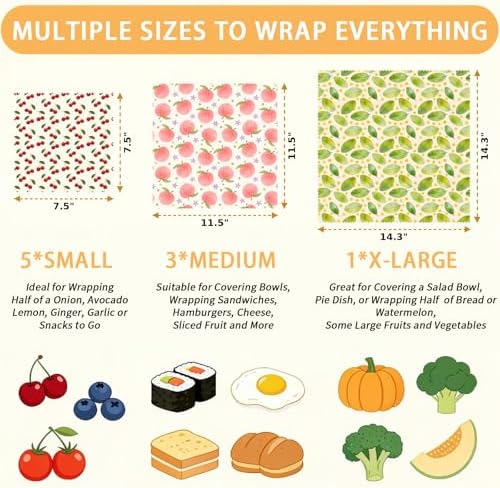 Reusable Beeswax Wraps, Peach Cherry, 9 Pack