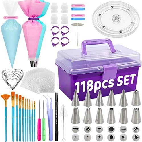 LUSHYUM Cookie Decorating Kit 118pcs with Storage Case, Royal Sugar