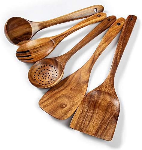 5 pcs Wooden Spoons For Cooking, Wood kitchen Spatula Utensils set