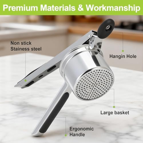 Potato Ricer Stainless Steel, Potato Masher for Fluffy Mashed Potatoes