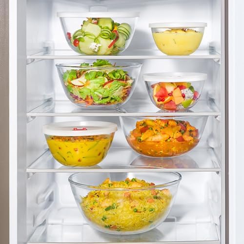 Borosil Glass Mixing Bowl with lid - Set of 3 (500 ML + 900 ML + 1.3L)
