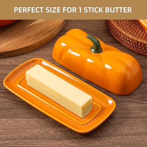 Orange Pumpkin Butter Dish, Ceramic Butter Container for Fall