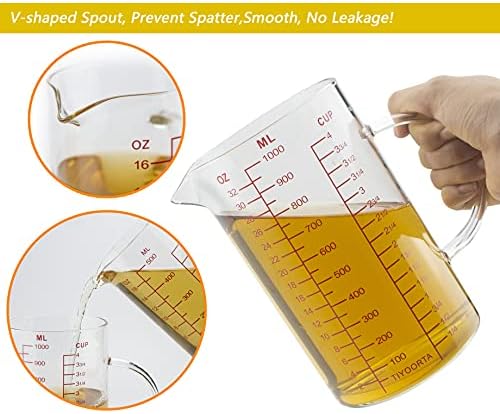 Glass Measuring Cup with Handle, Three Scales (OZ, Cup, ML), V-Shaped