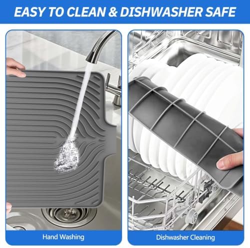 JACZZO Silicone Dish Drying Mat with Built-in Drain Lip, 18x11.8 inch