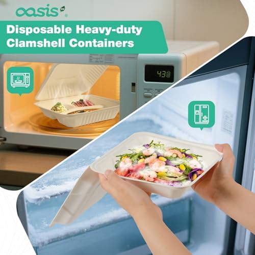 8x8 Inch 68 Pack 3-Compartment Clamshell Take Out Food Containers