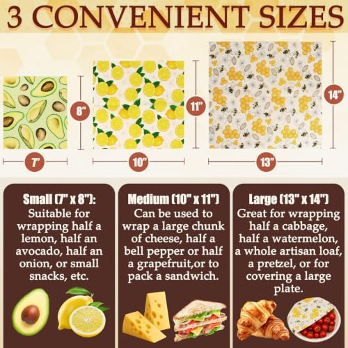 ZUFECY Reusable Beeswax Food Wrap, 9-Pack, 3 Sizes