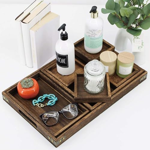 5-Piece Wooden Serving Tray Set for Ottoman,Breakfast in Bed,Coffee