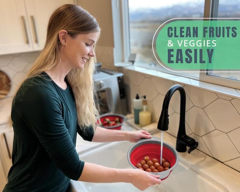 Kitchen Strainers Set of 2 -Collapsible Silicone Colanders For Easy