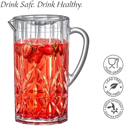 Abby - Stately - Acrylic Pitcher (80 oz), Clear Plastic Water Pitcher